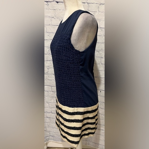 Boston Proper Preppy Shift Dress in Blue Tweed and Stripes Size 8 - Picture 3 of 8
